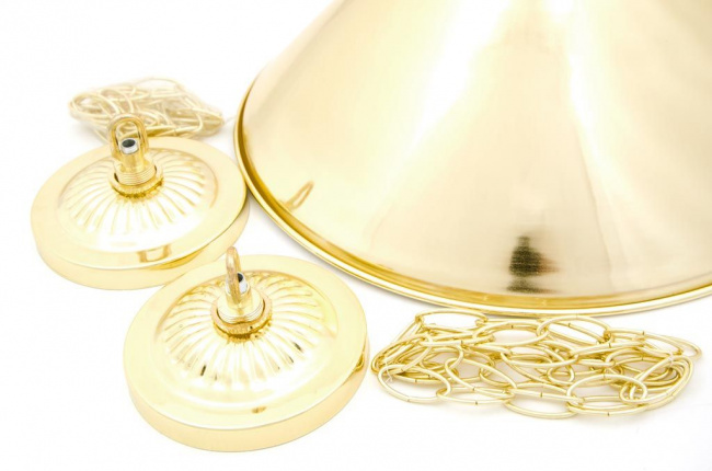 Лампа на два плафона «Elegance» (золотистая штанга, золотистый плафон D35см) - фото2