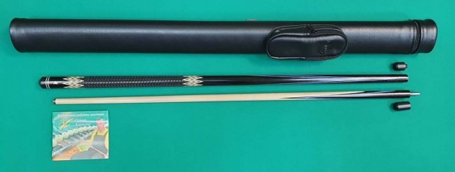 Кий «Каюков Мастер» Чёрный граб/ синий граб, гравировка 